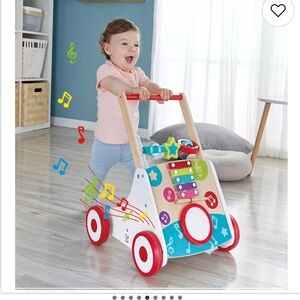 Walker Wooden Push Walker - Red, Blue & Natural